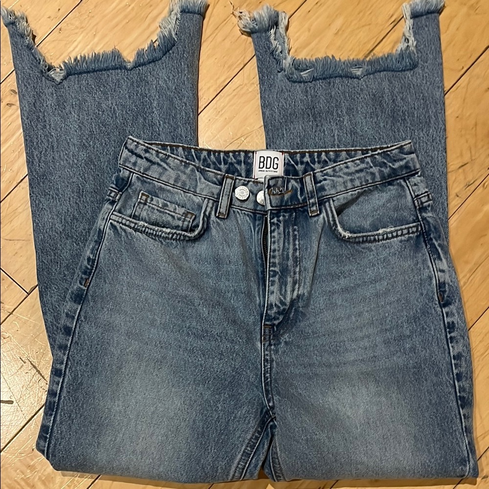 BDG Blue Ankle Cropped Jeans with Distressed Hem